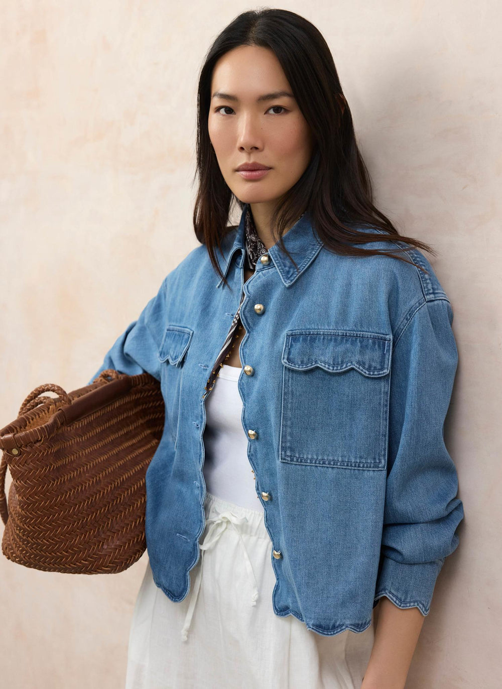 Mid Indigo Denim Scallop Shirt