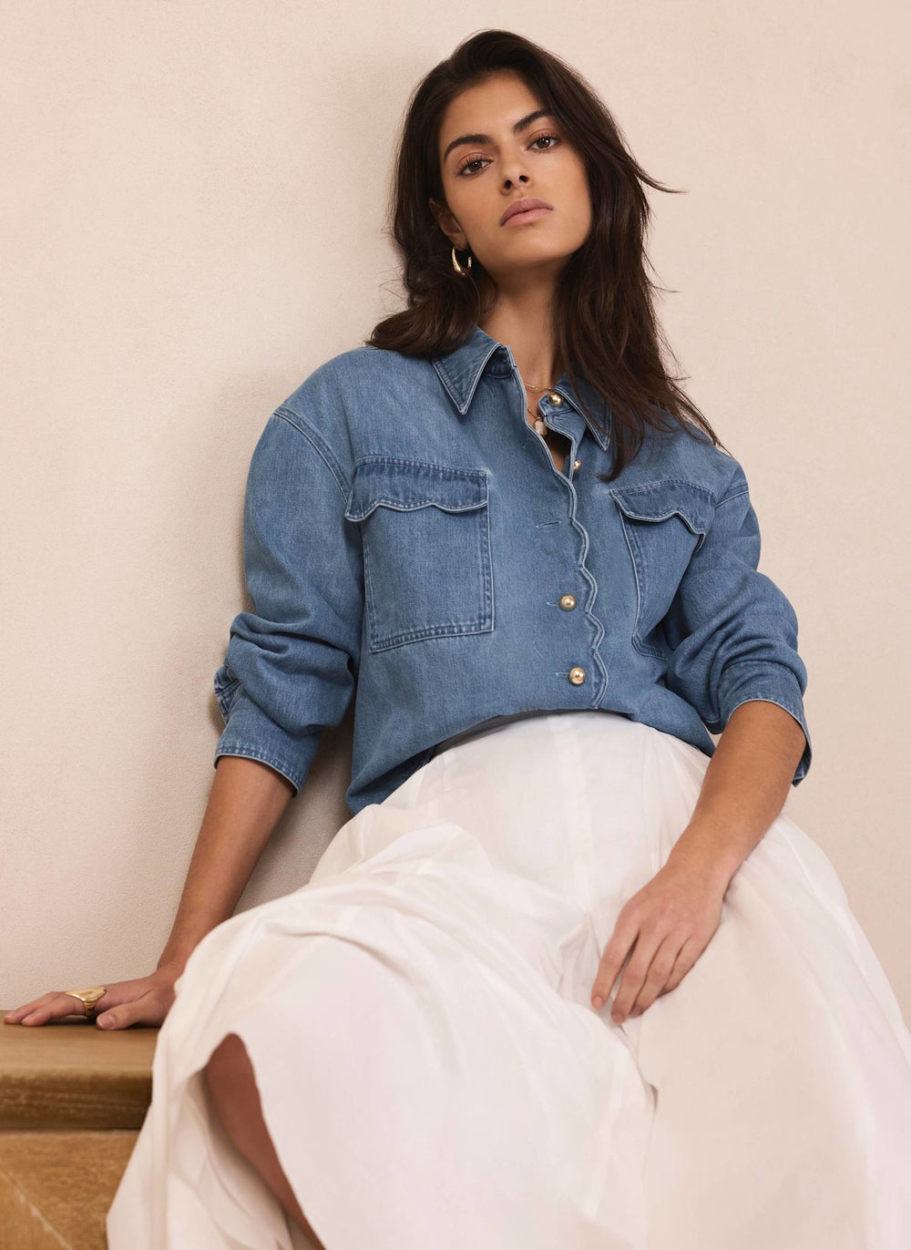 Mid Indigo Denim Scallop Shirt