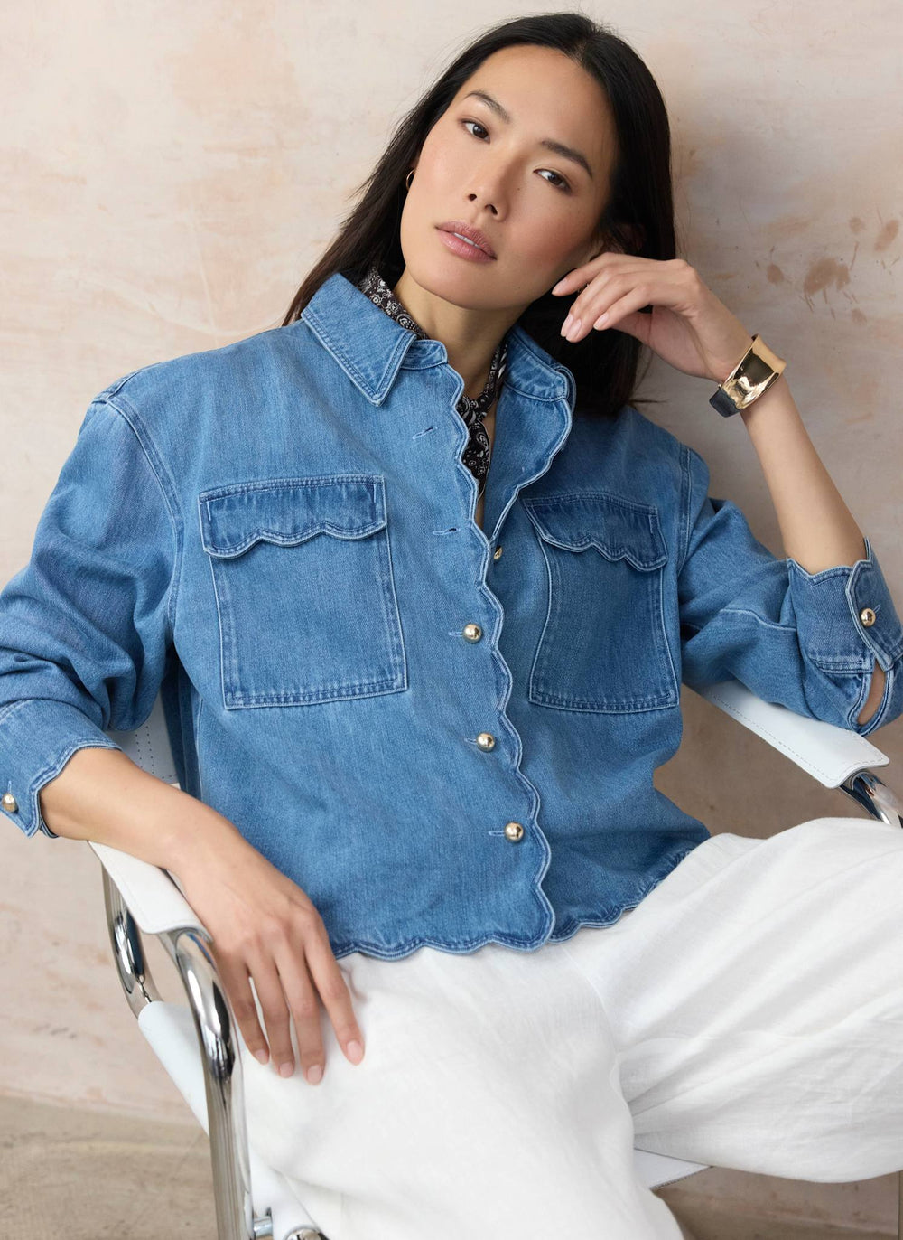 Mid Indigo Denim Scallop Shirt
