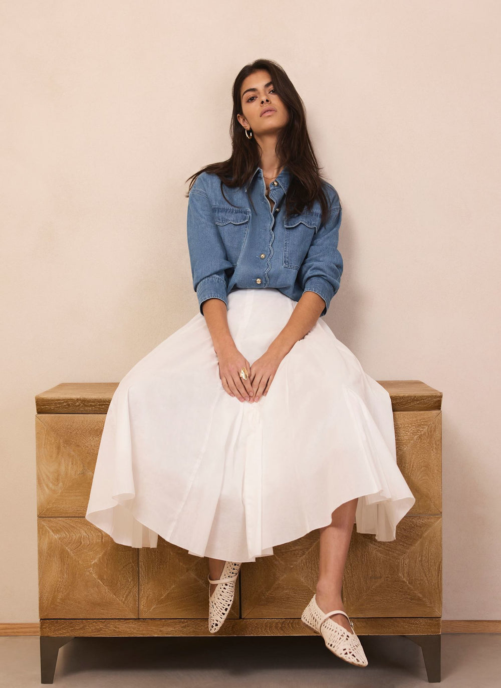 Mid Indigo Denim Scallop Shirt