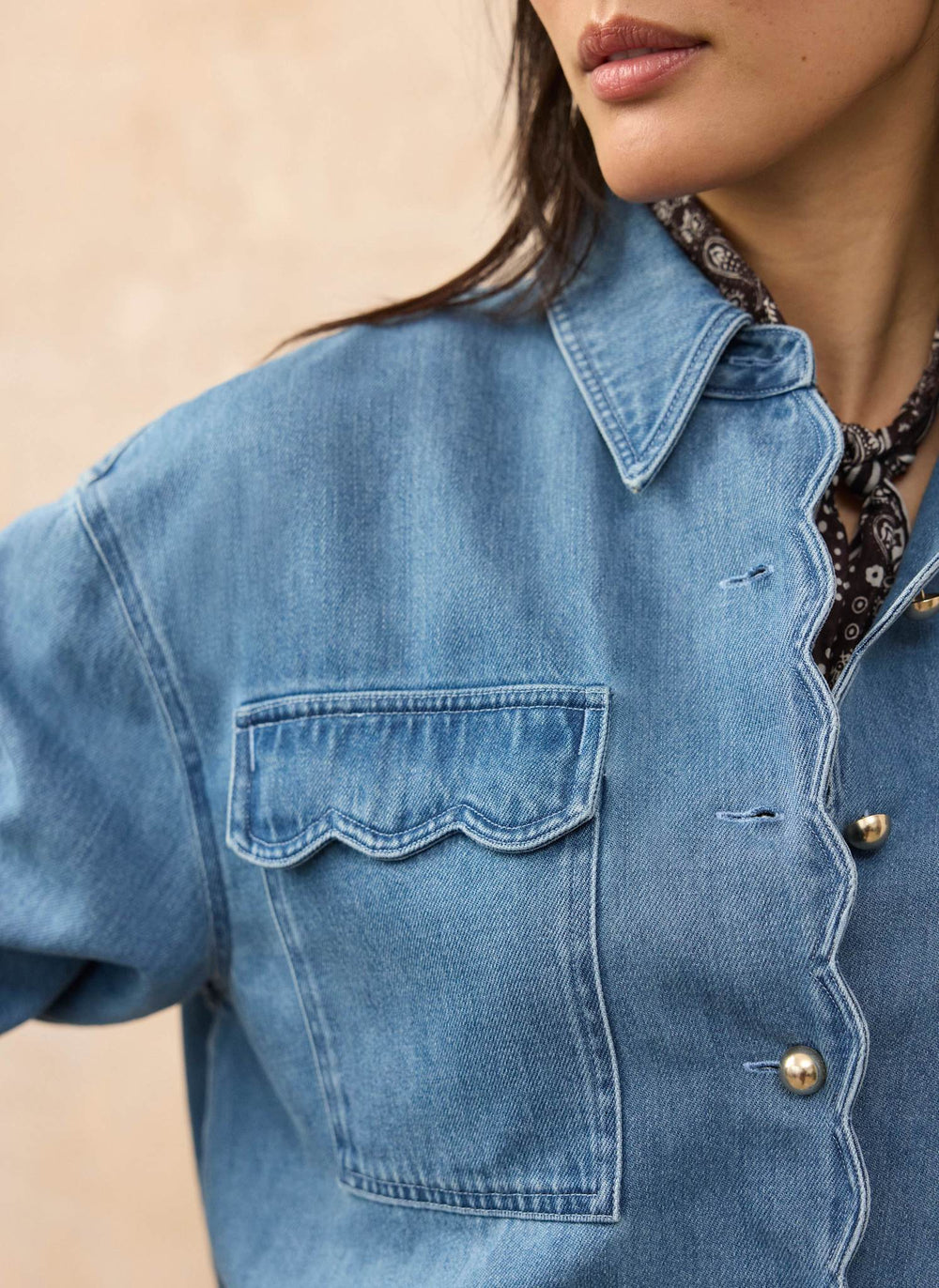 Mid Indigo Denim Scallop Shirt