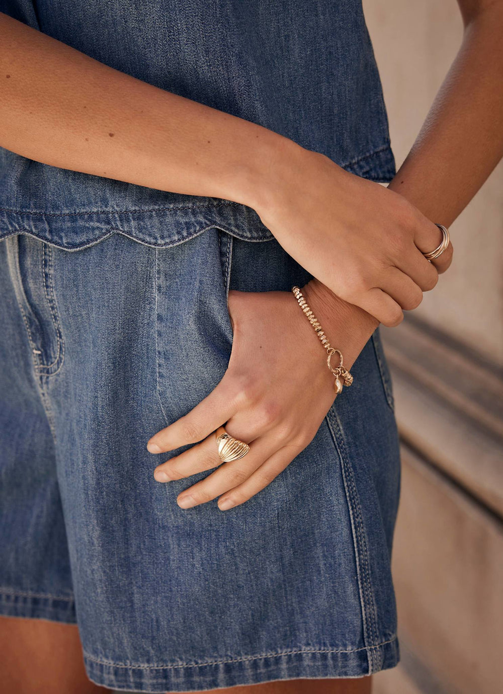 Mid Indigo Tie Waist Denim Shorts