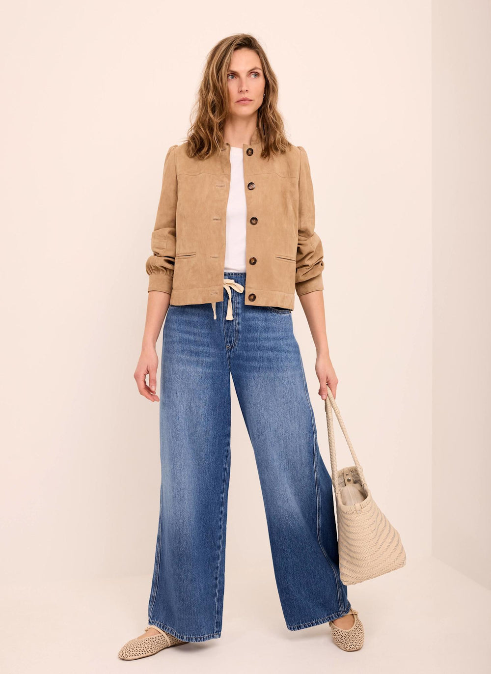 Mid Indigo Tie Waist Wide Leg Jeans