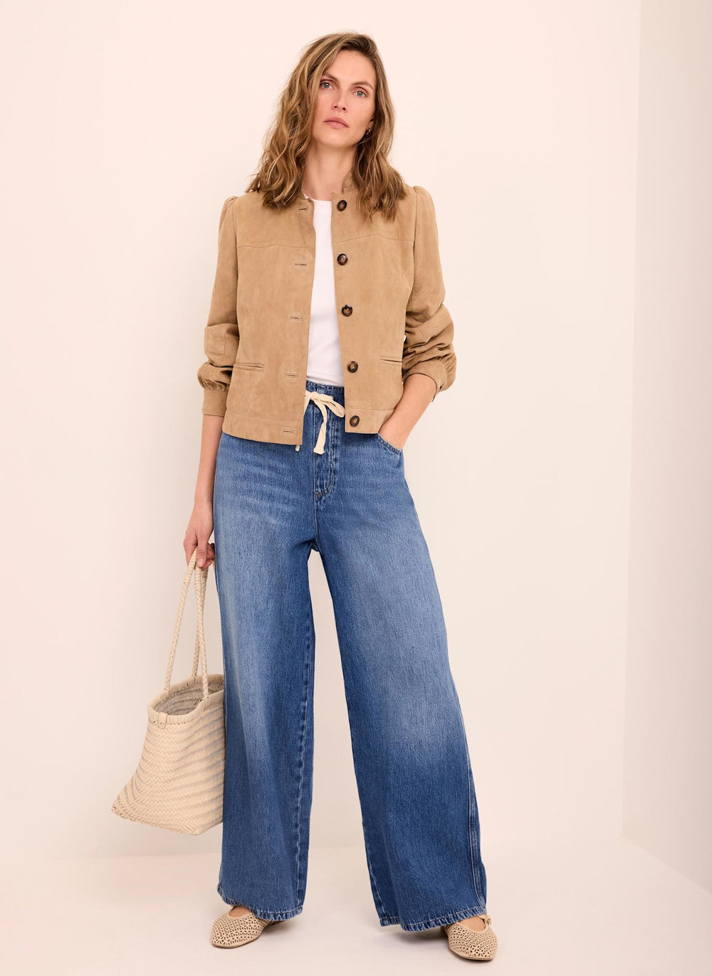 Mid Indigo Tie Waist Wide Leg Jeans