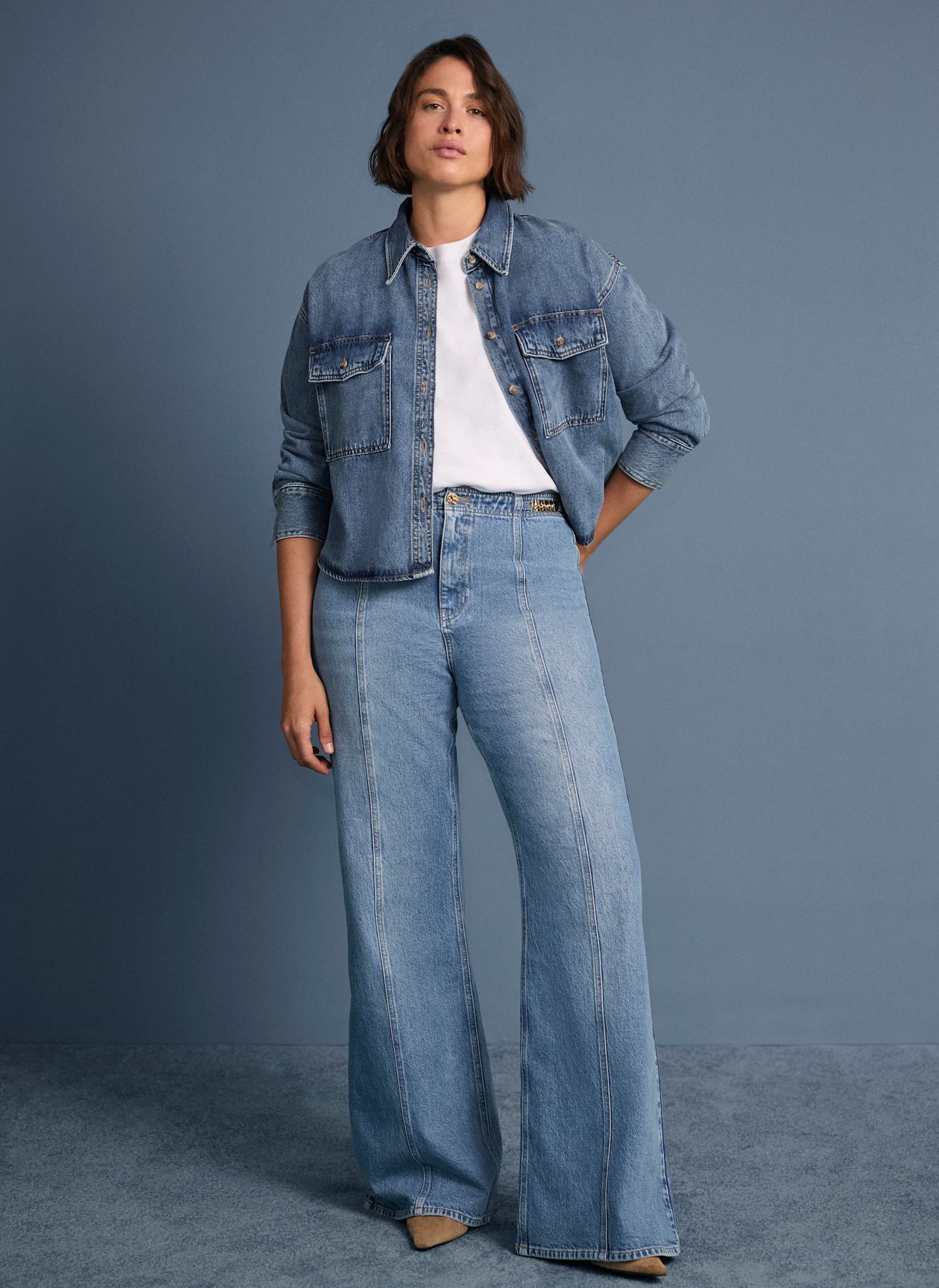 Indigo Relaxed Flared Patch Pocket Jeans – Mint Velvet