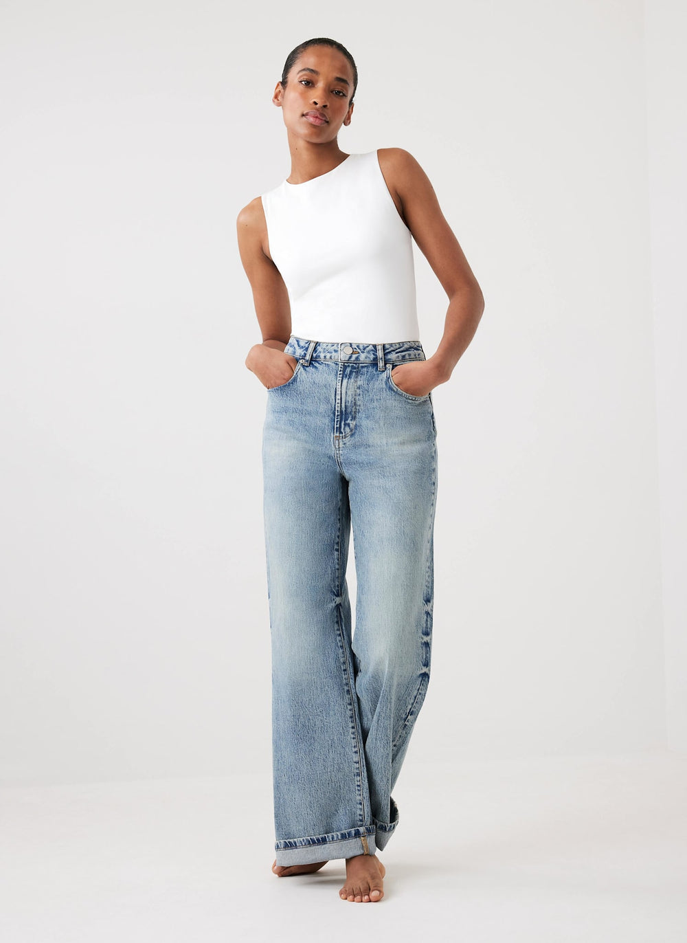 Mid Indigo High Rise Wide Jeans