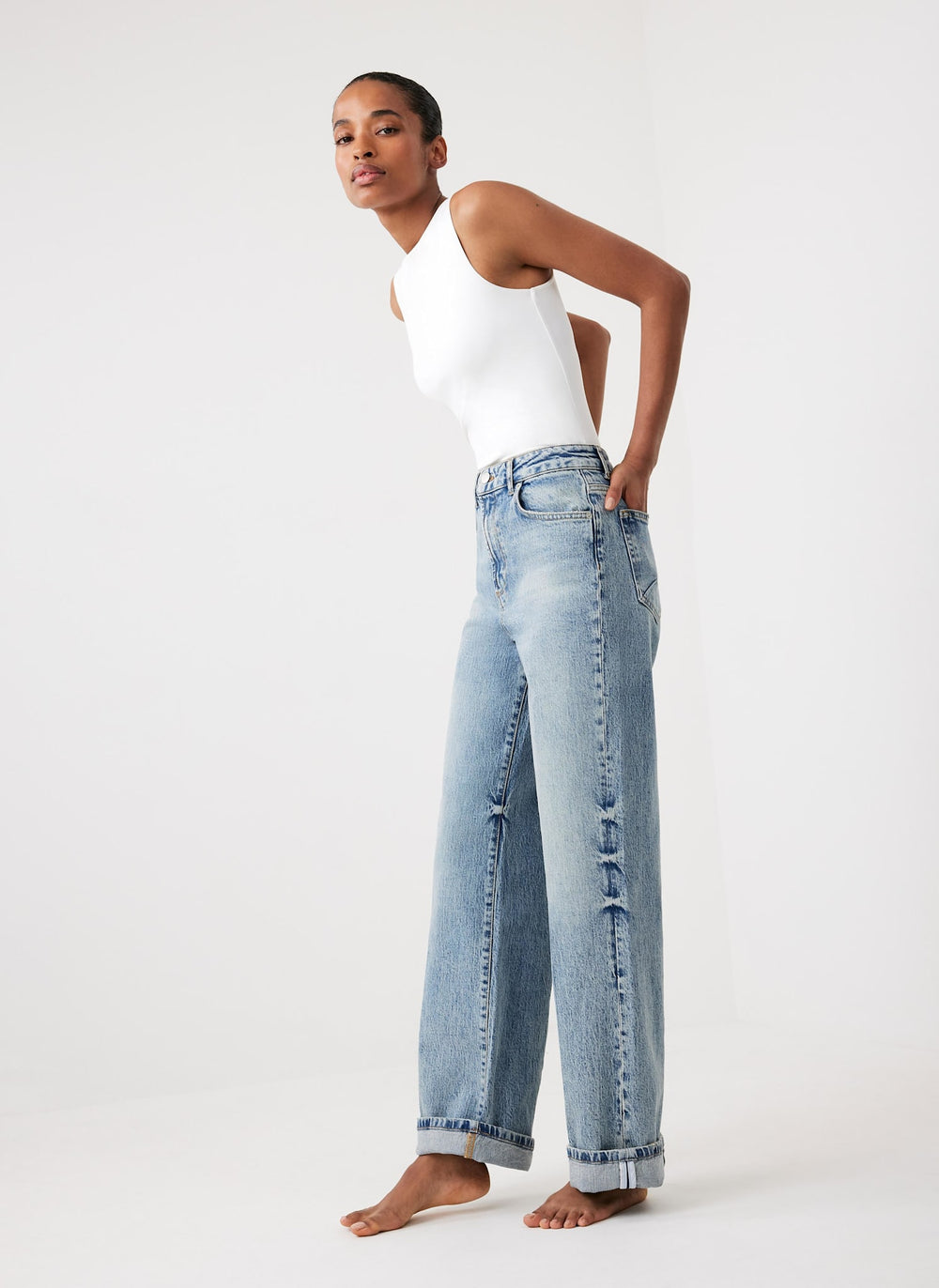 Mid Indigo High Rise Wide Jeans