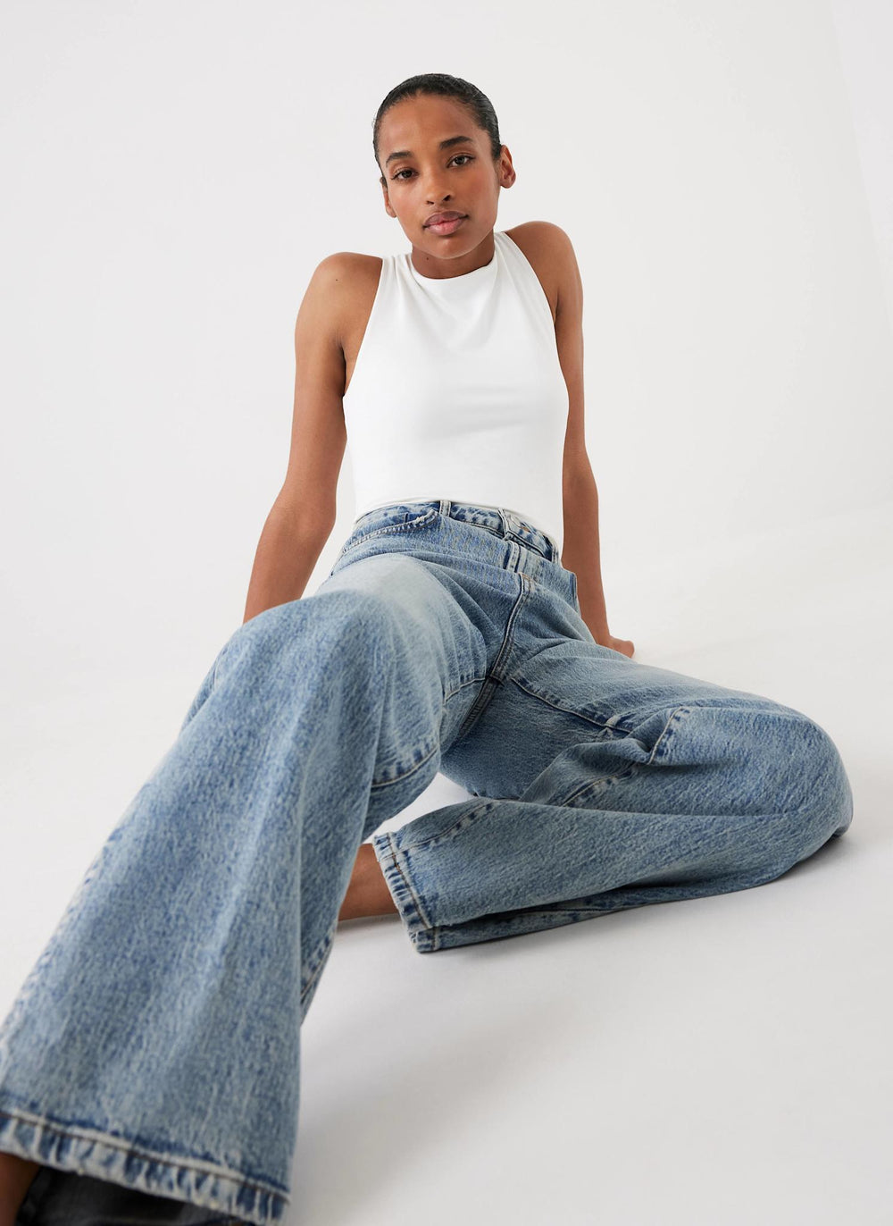 Mid Indigo High Rise Wide Jeans