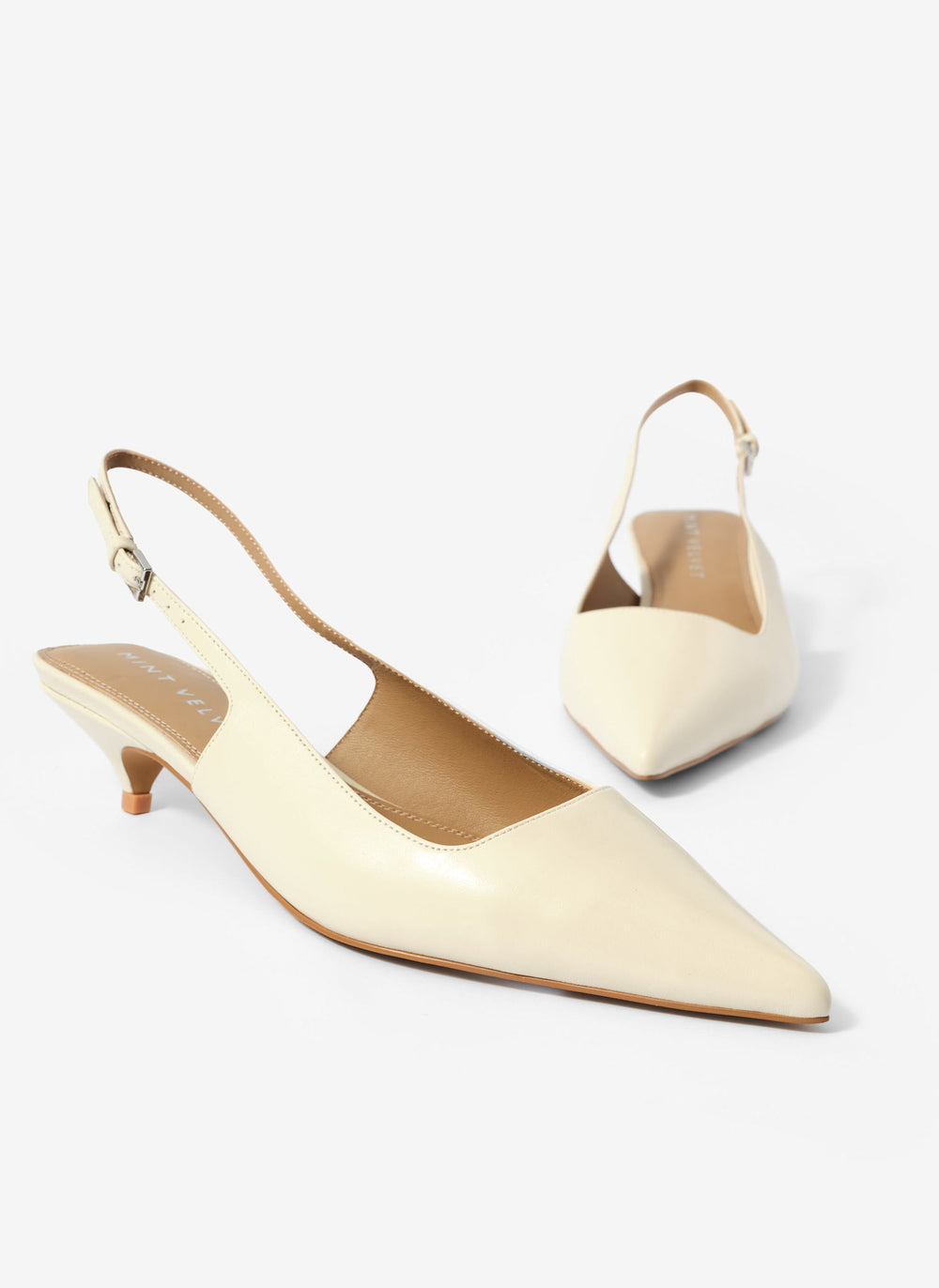 Mila Cream Leather Kitten Heel