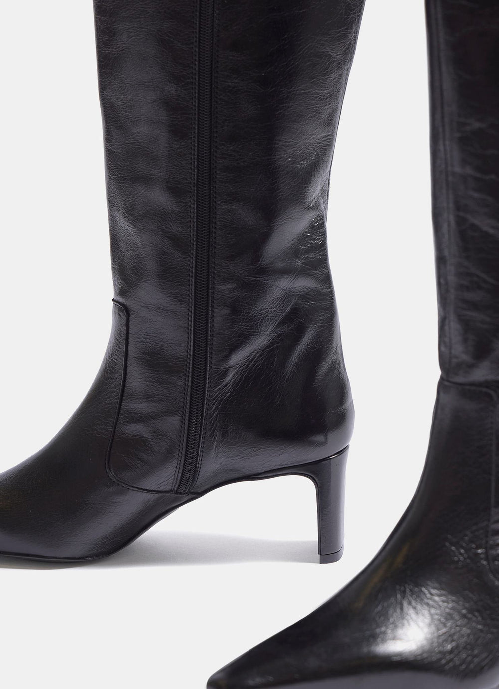 Miley Black Leather Knee High Boots