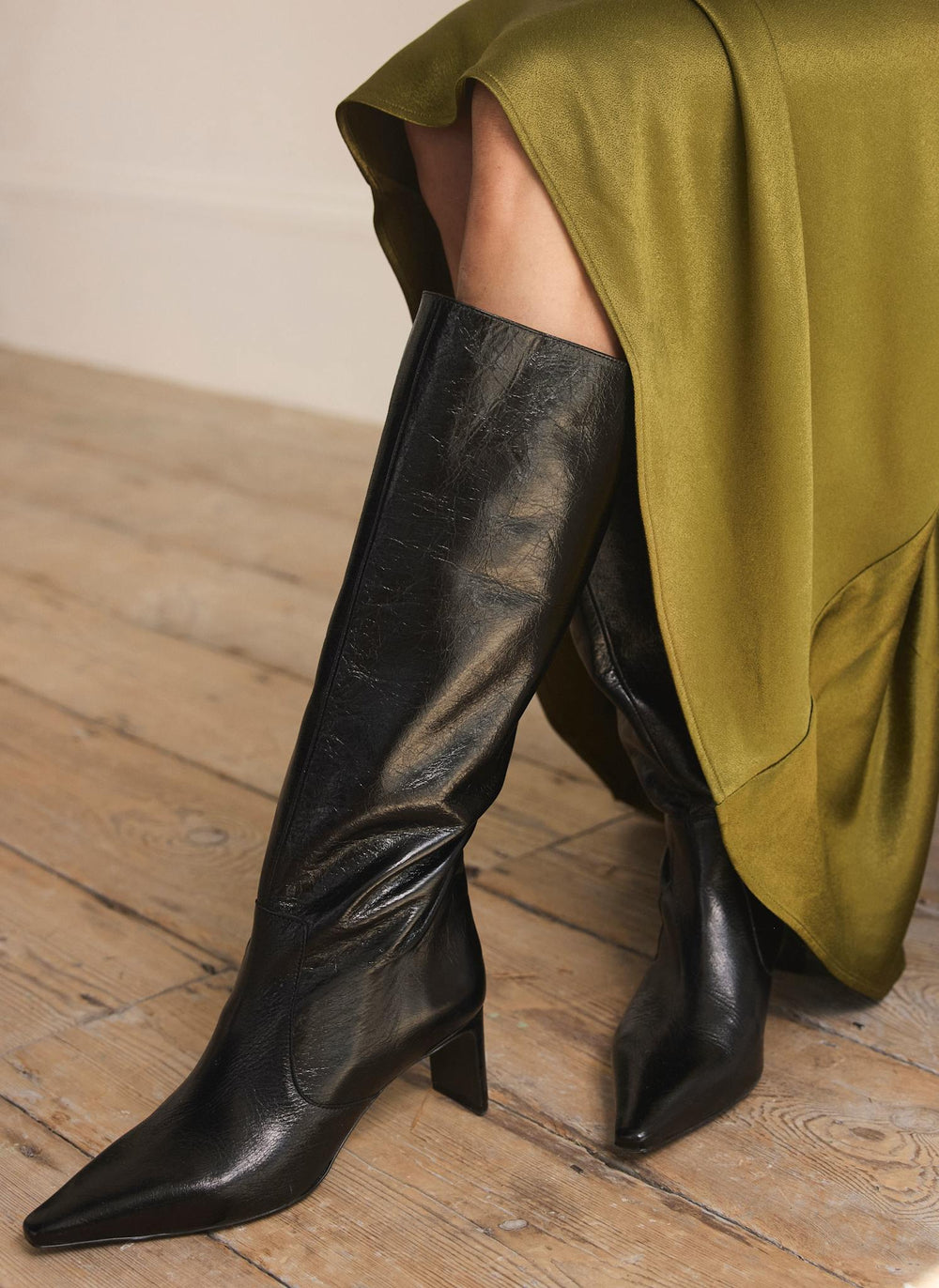 Miley Black Leather Knee High Boots