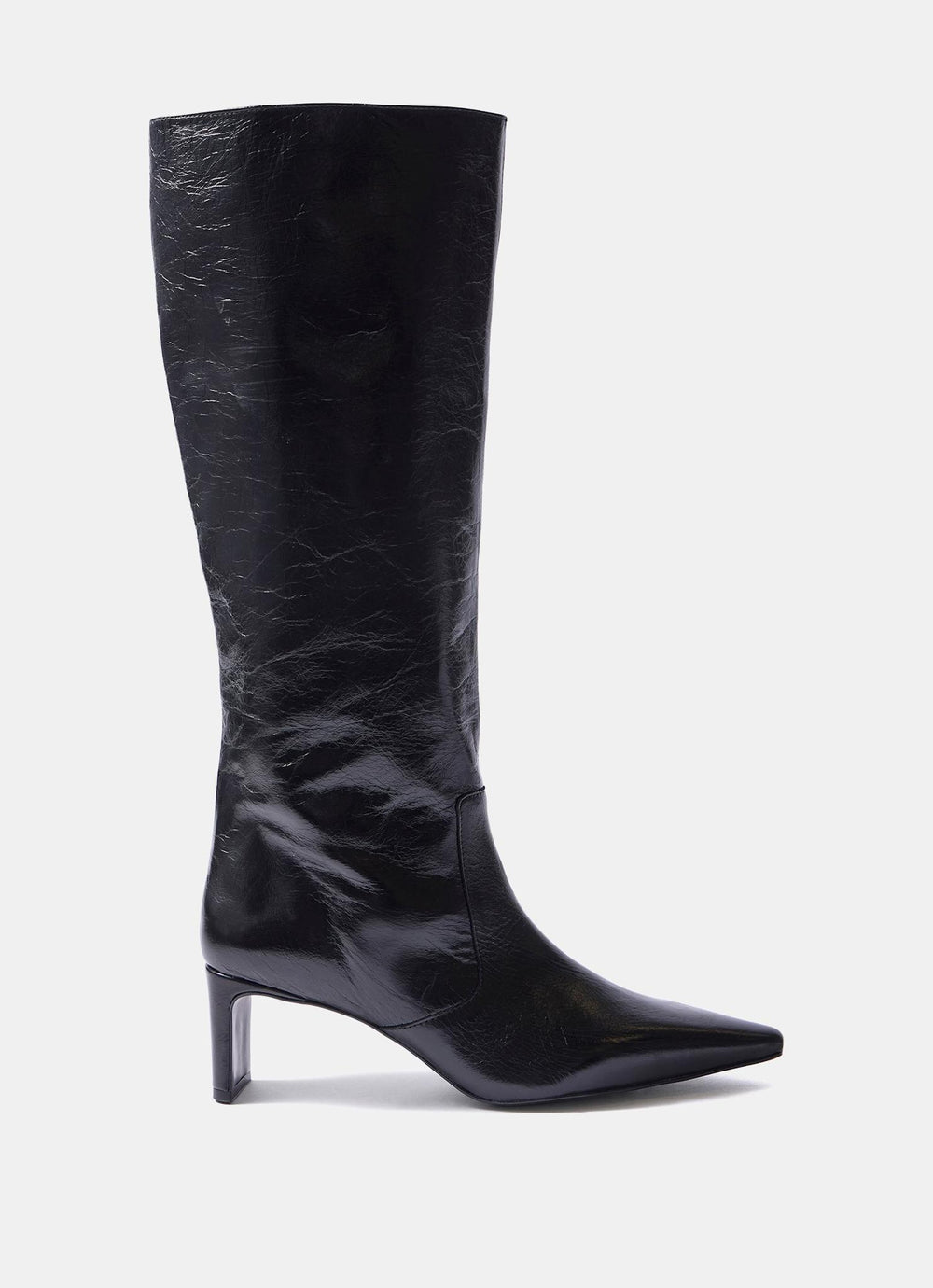 Miley Black Leather Knee High Boots