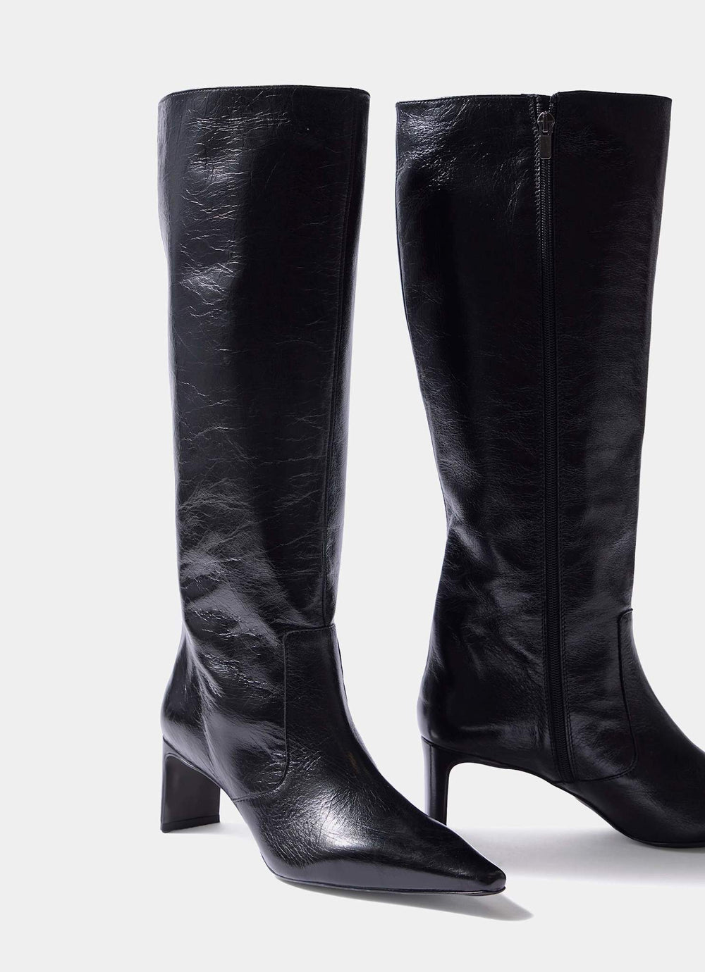 Miley Black Leather Knee High Boots