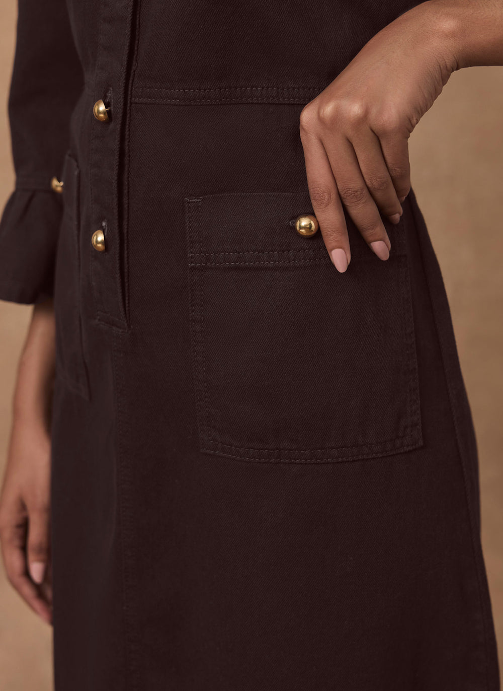Burgundy Denim Midi Shirt Dress