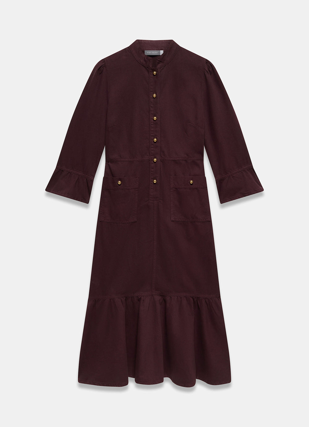 maroon denim dress Burgundy Midi Shirt – Mint Velvet Size:M9.5/W11 The James Mini Dress Shop Short Club Dresses lace trim slip dress for evening wear