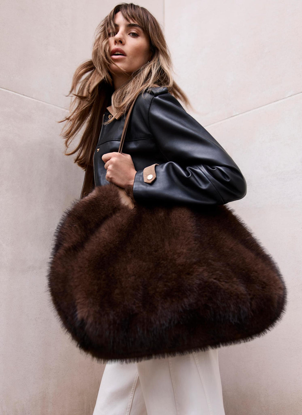 Millie Brown Faux Fur Tote Bag