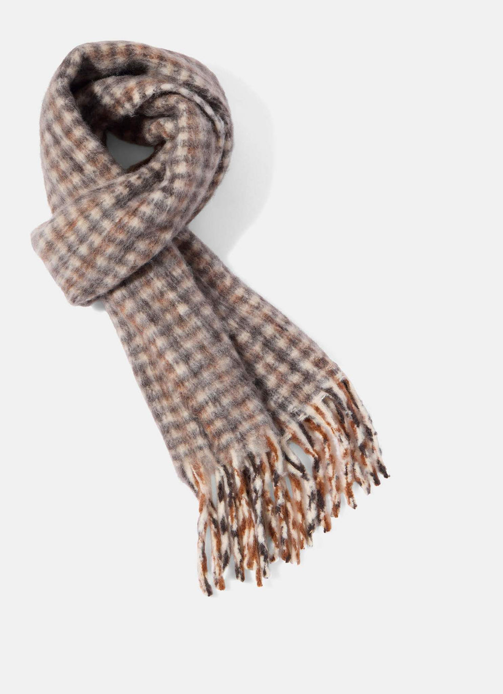 Neutral Checked Tassel  Scarf