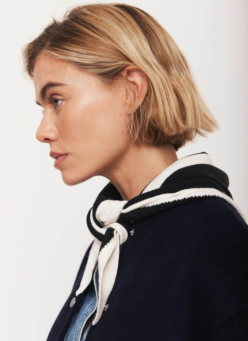 Navy Cotton Blend Triangle Knit Scarf