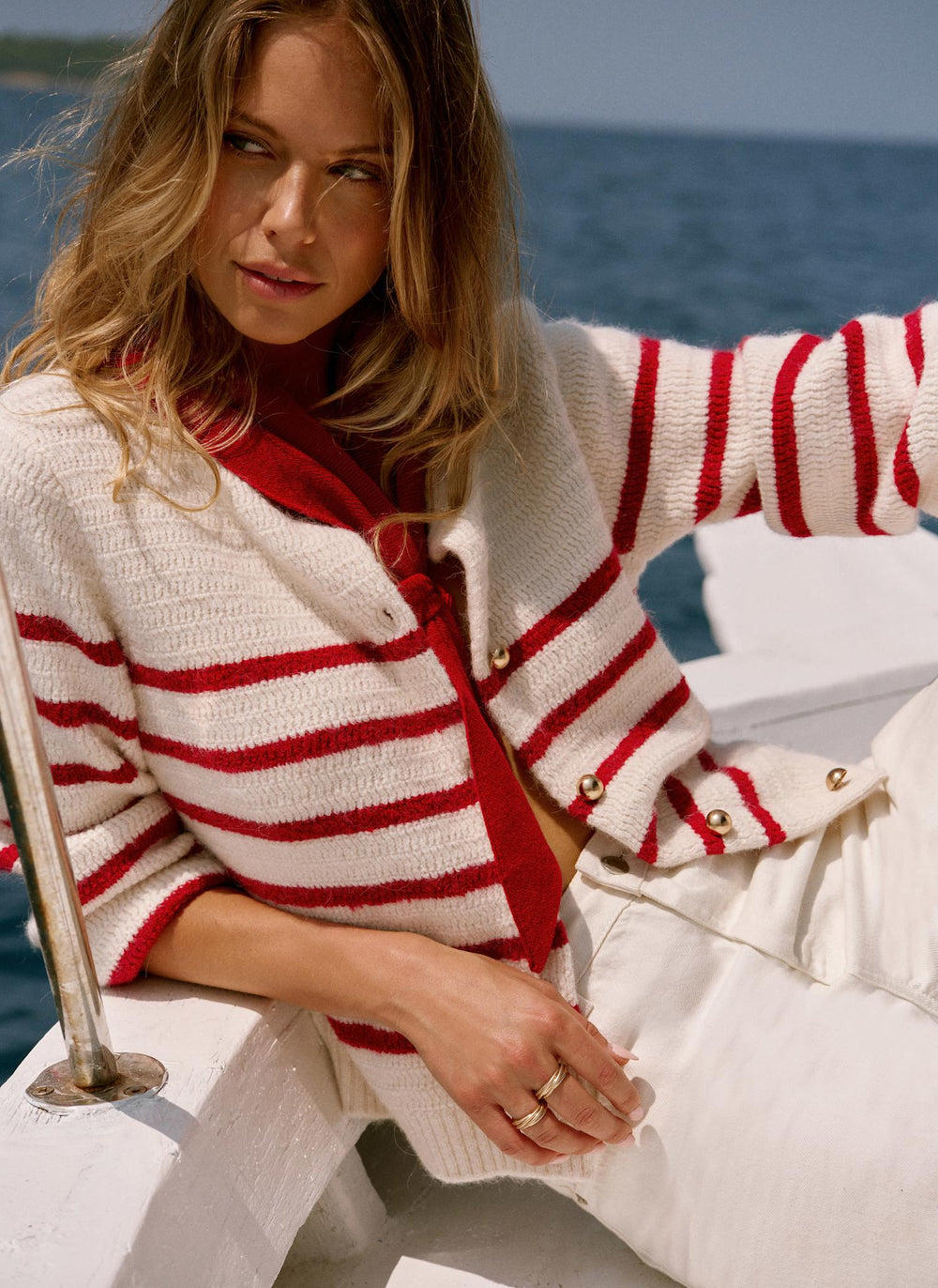 Red Cotton Blend Triangle Knit Scarf