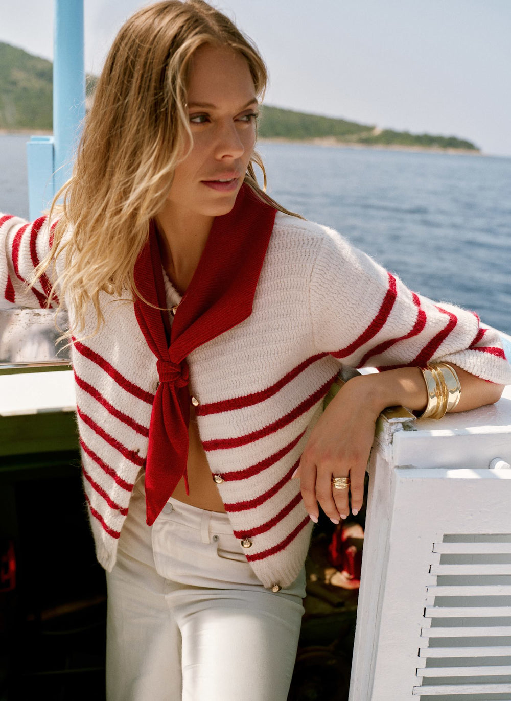 Red Cotton Blend Triangle Knit Scarf