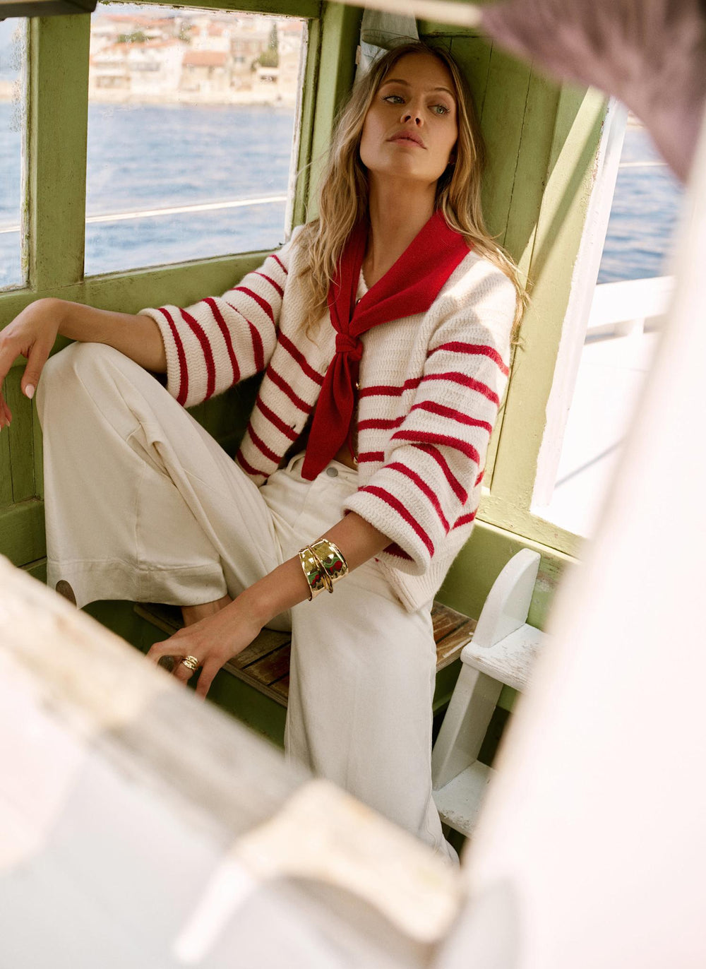 Red Cotton Blend Triangle Knit Scarf