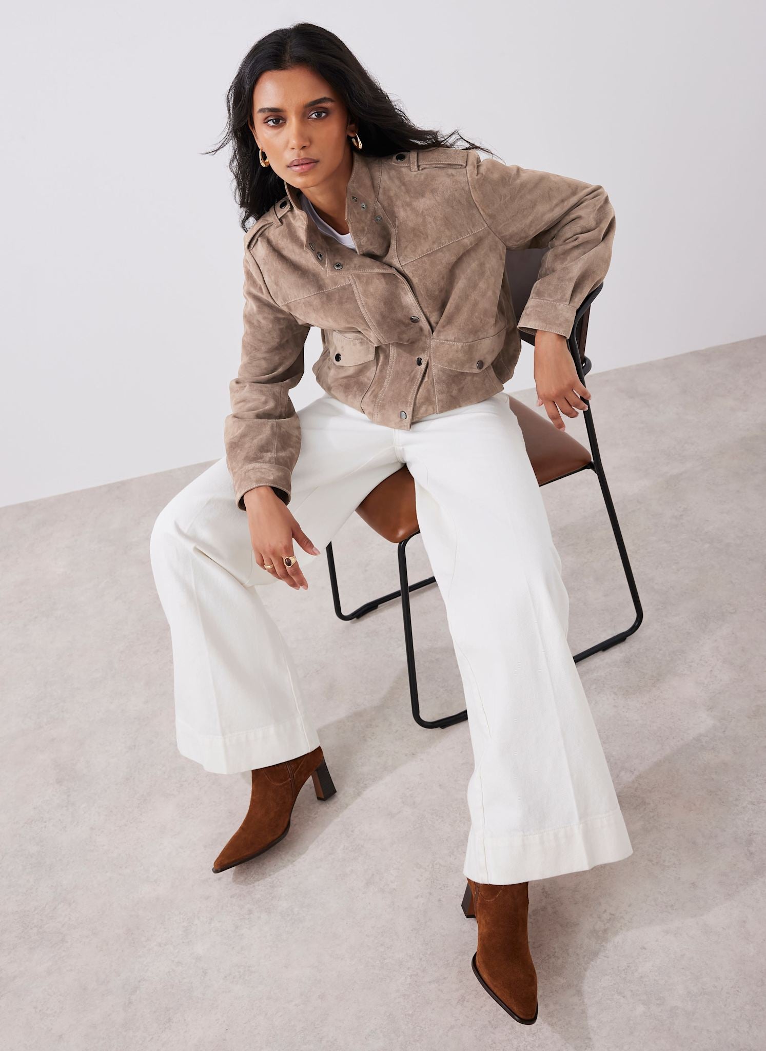 Neutral Suede Pilot Bomber Jacket – Mint Velvet
