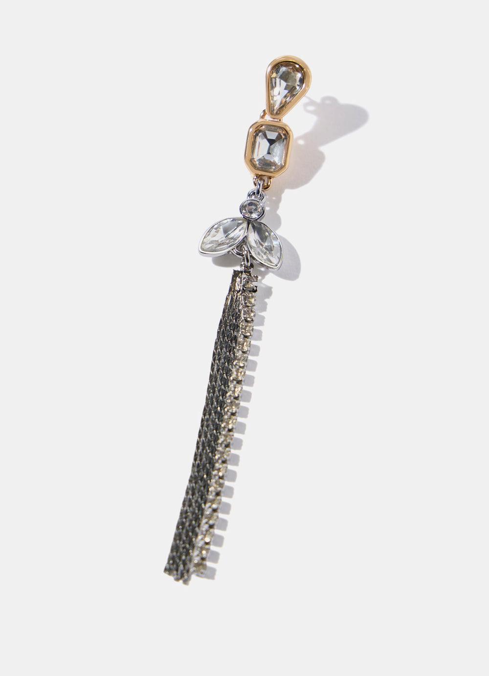 Mixed Metal Crystal Fringe Earrings