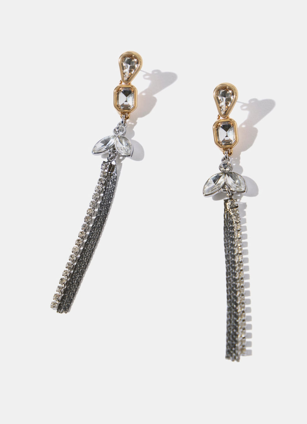 Mixed Metal Crystal Fringe Earrings