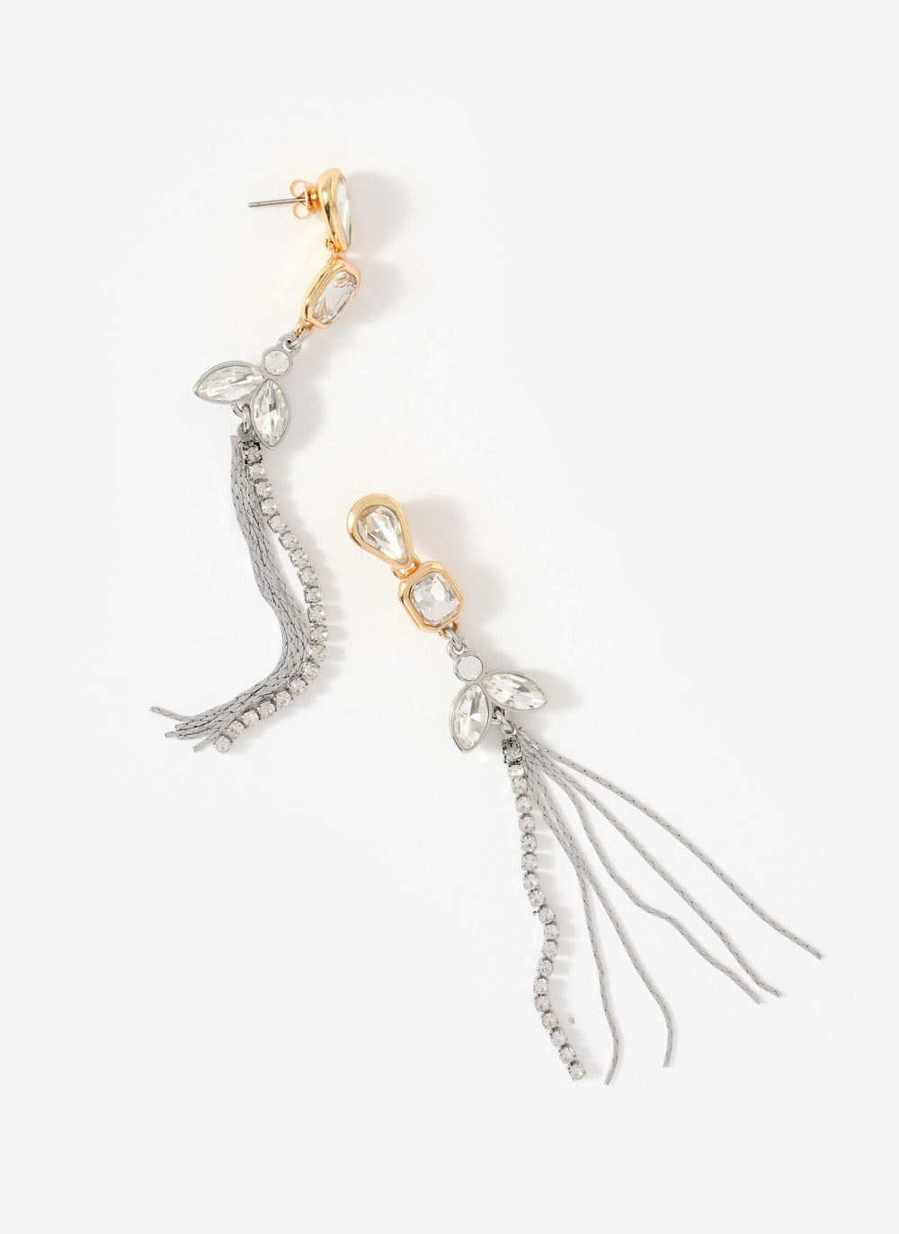 Mixed Metal Crystal Fringe Earrings