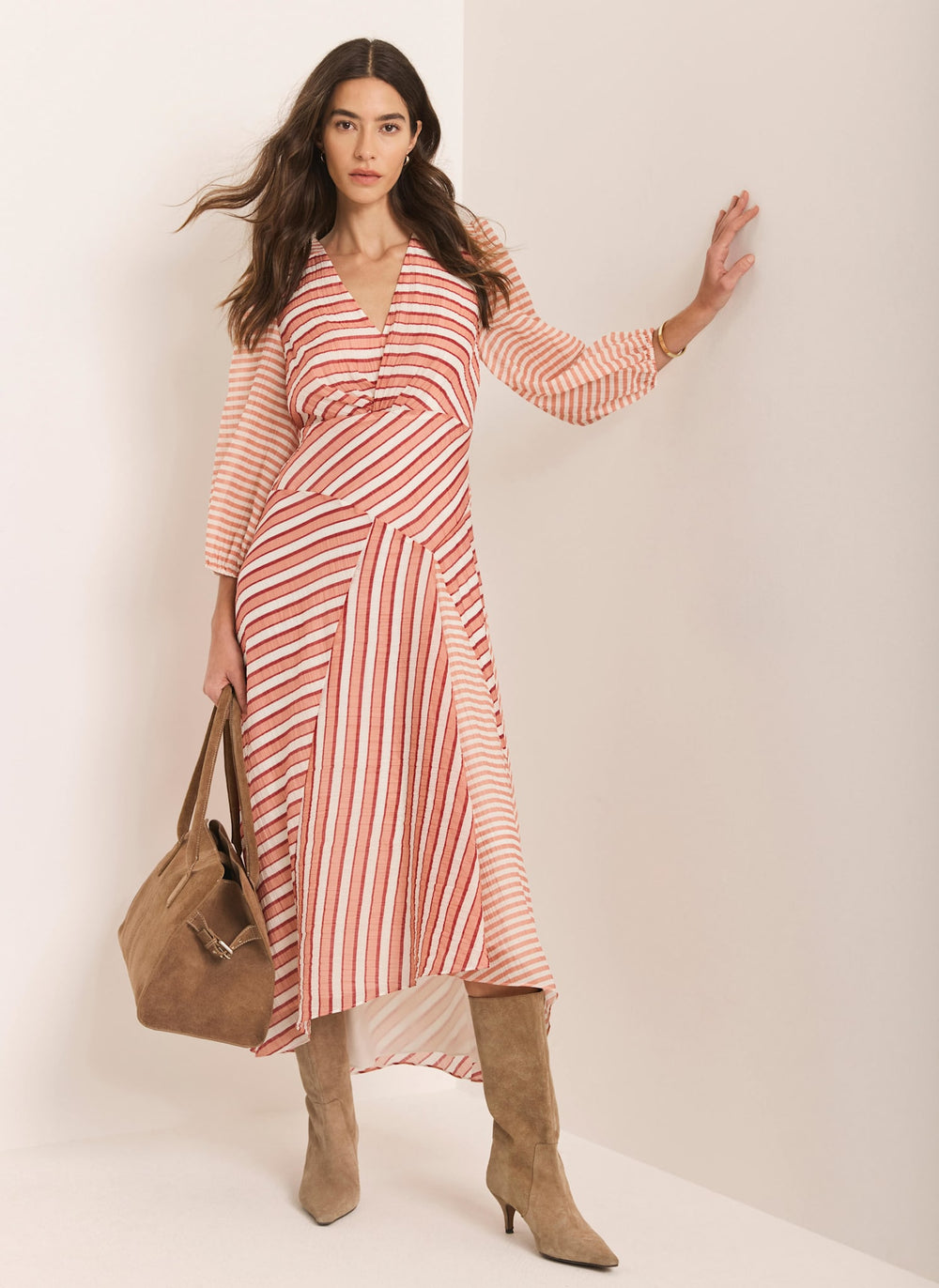 Orange Striped Panelled Maxi Dress