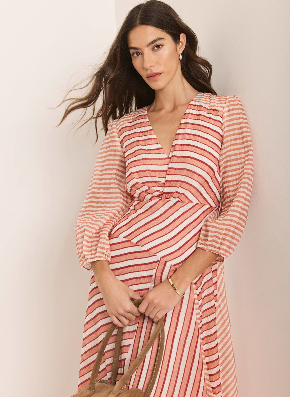 Orange Striped Panelled Maxi Dress