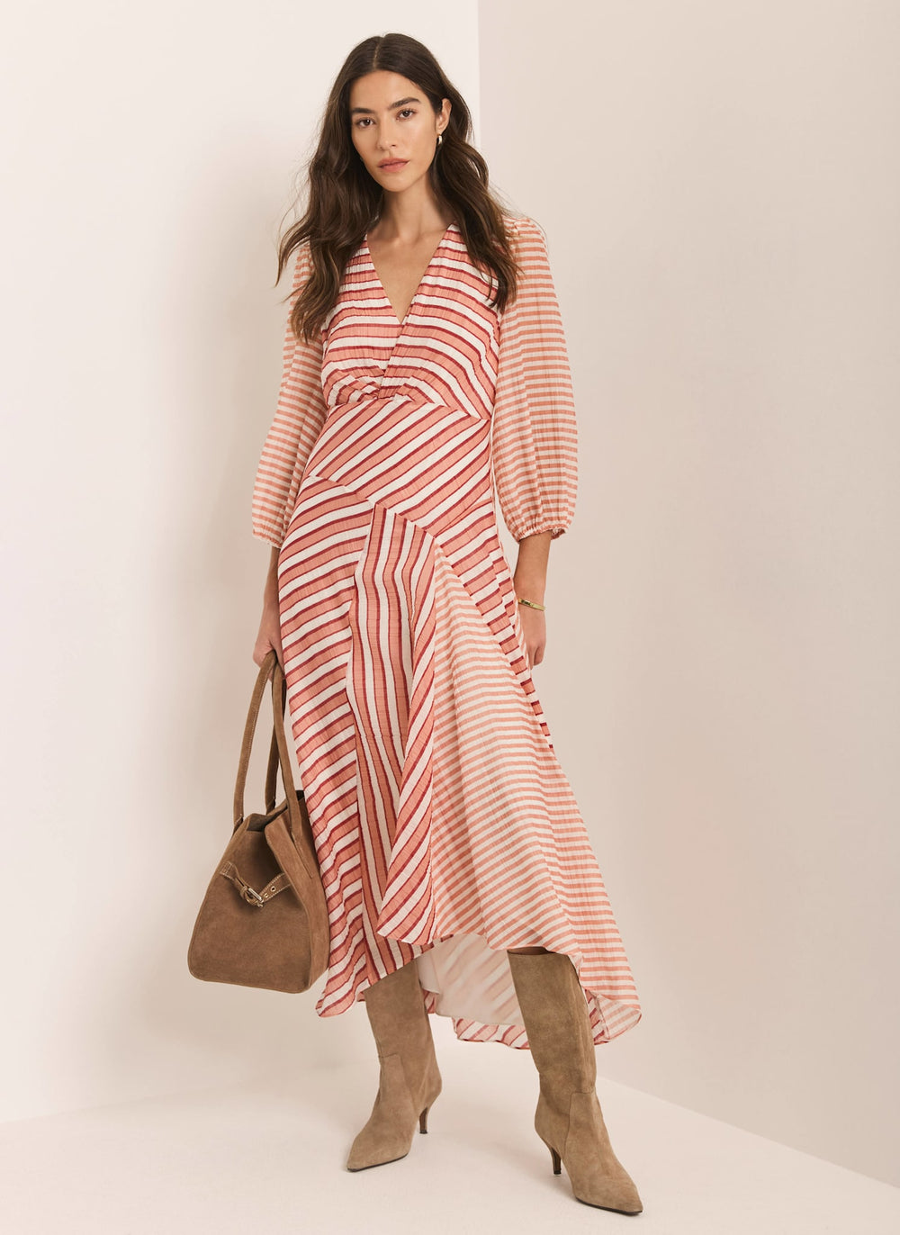 Orange Striped Panelled Maxi Dress