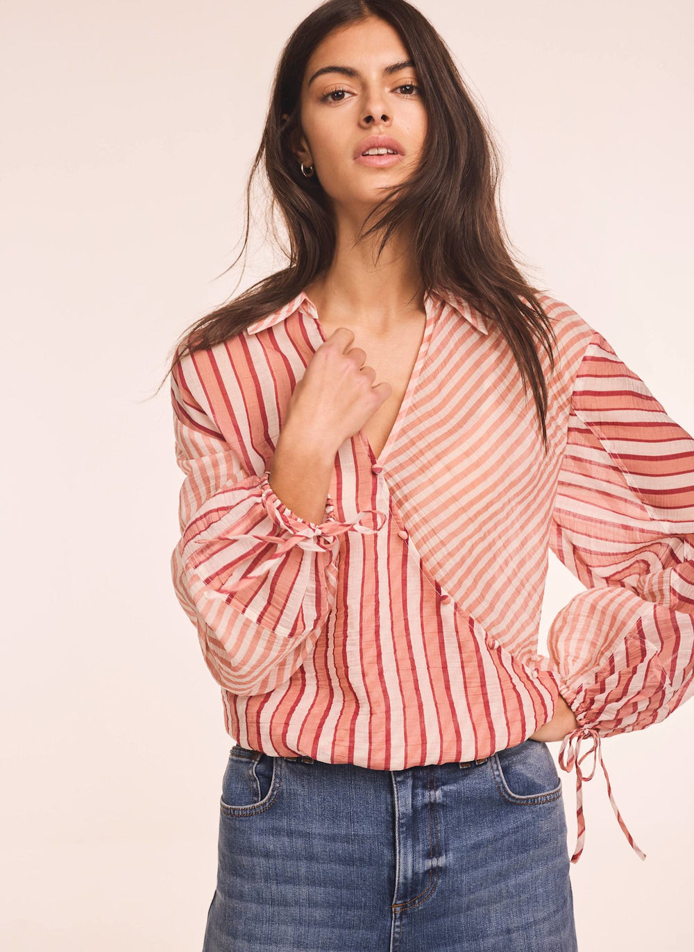 Orange Striped Wrap Shirt