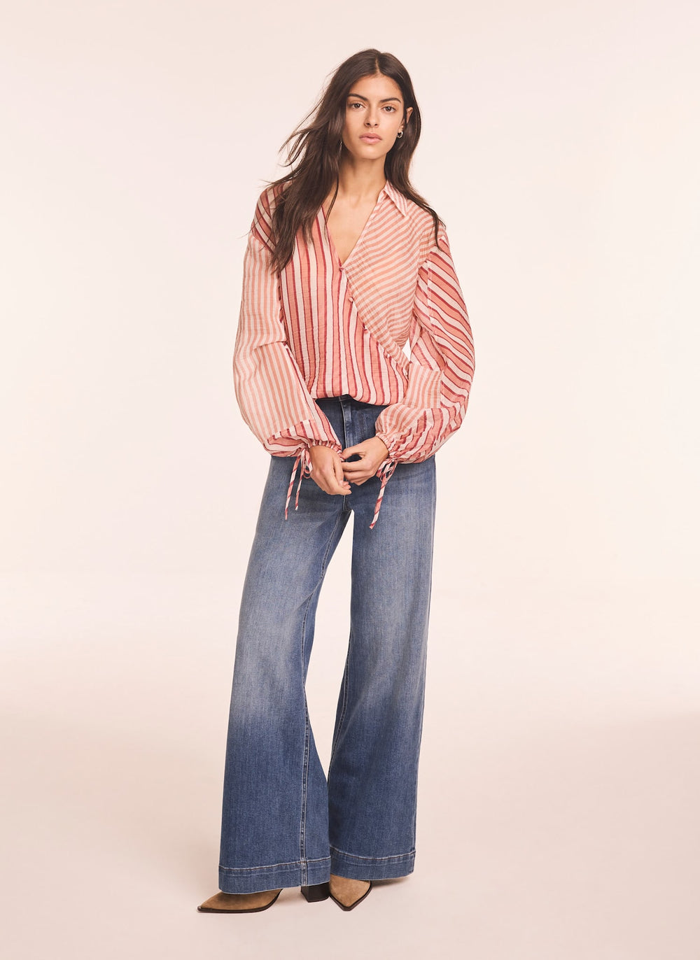 Orange Striped Wrap Shirt