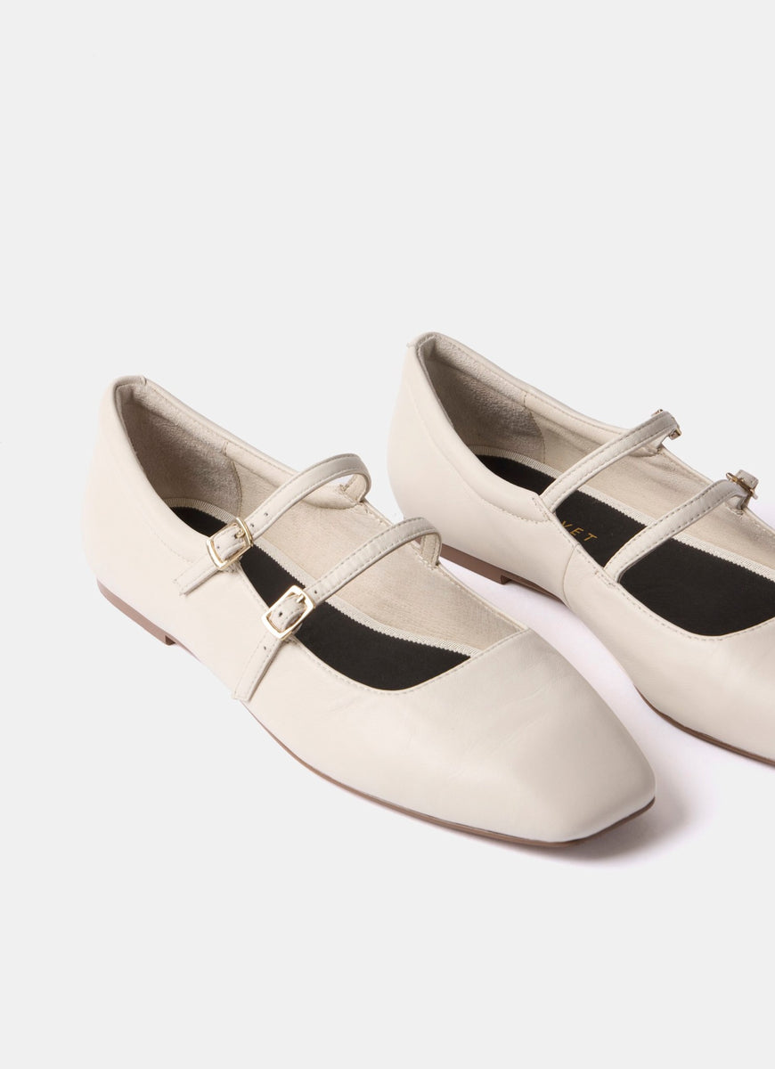 Cream Leather Ballet Pumps Mint Velvet