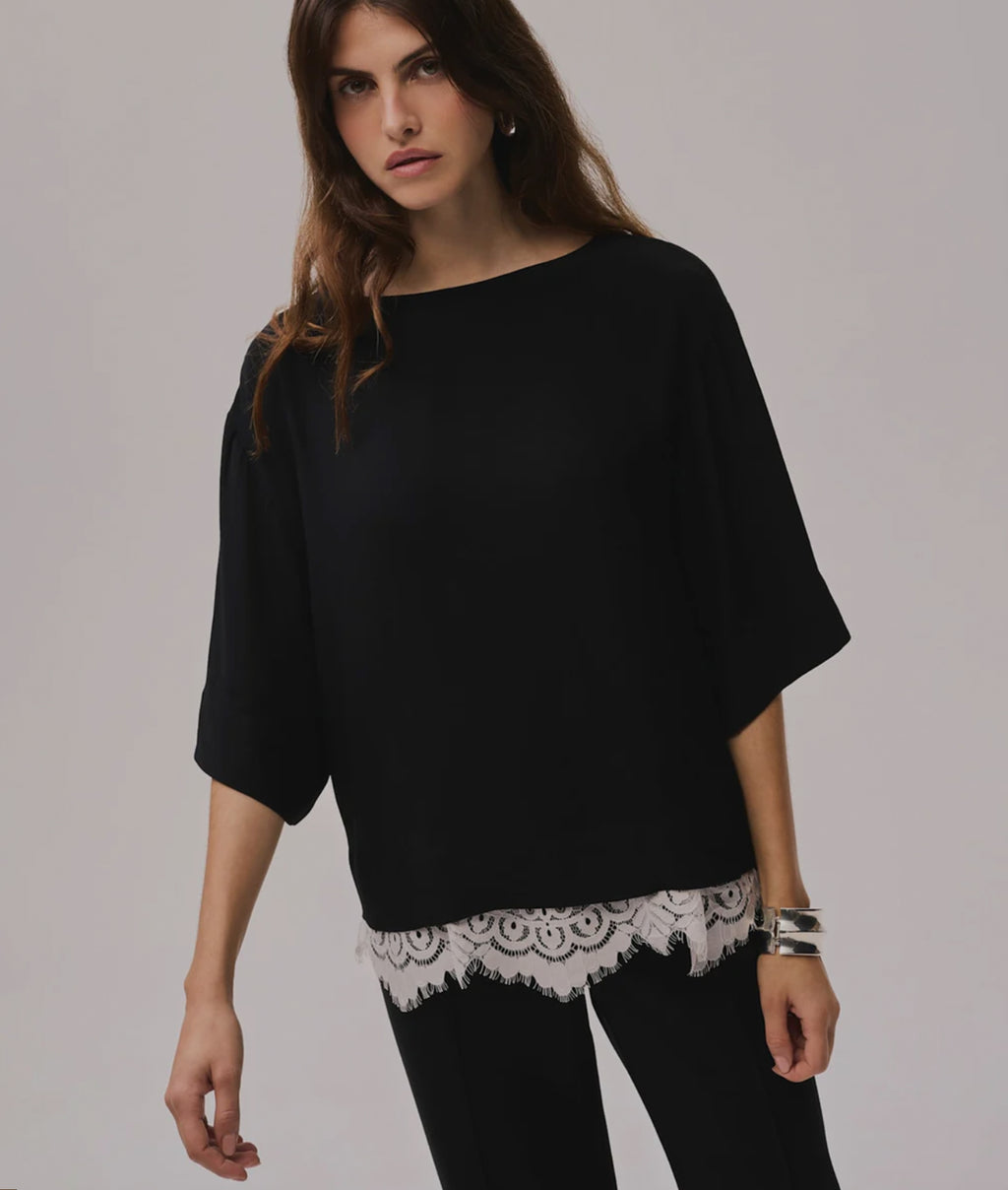 V-NECK WOVEN TOP - MINT main image 0