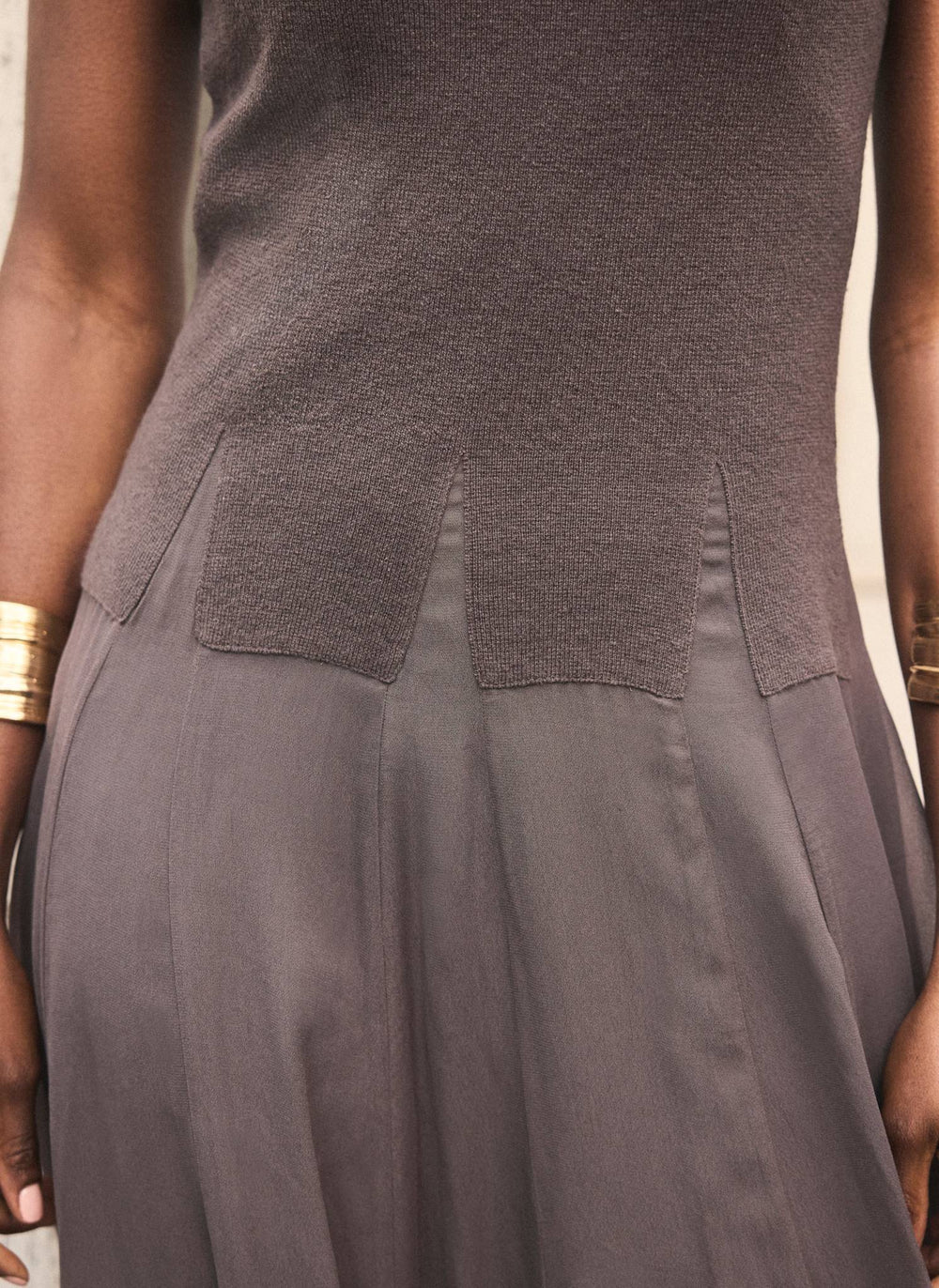 Brown Sleeveless Knit Midi Dress
