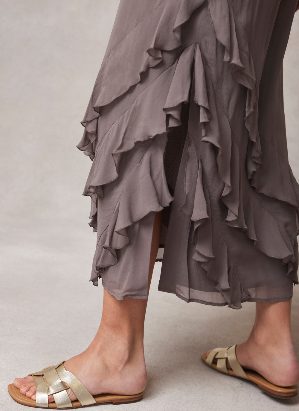 Brown Ruffle Maxi Skirt