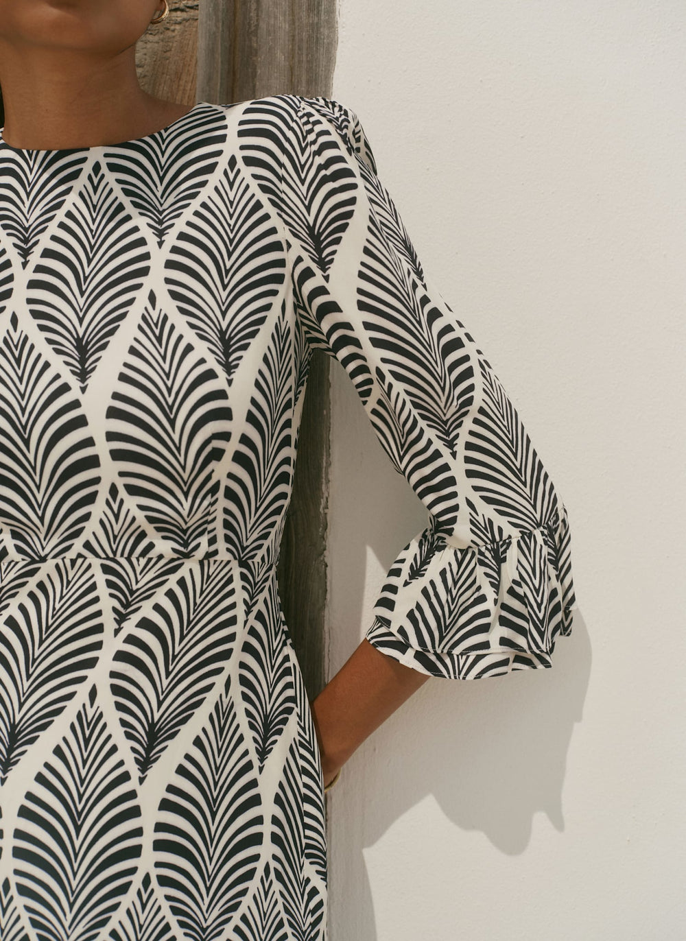 Navy Leaf Print Ruffle Detail Midi Dress Mint Velvet Navy Leaf Print Ruffle Detail Midi Dress Mint Velvet