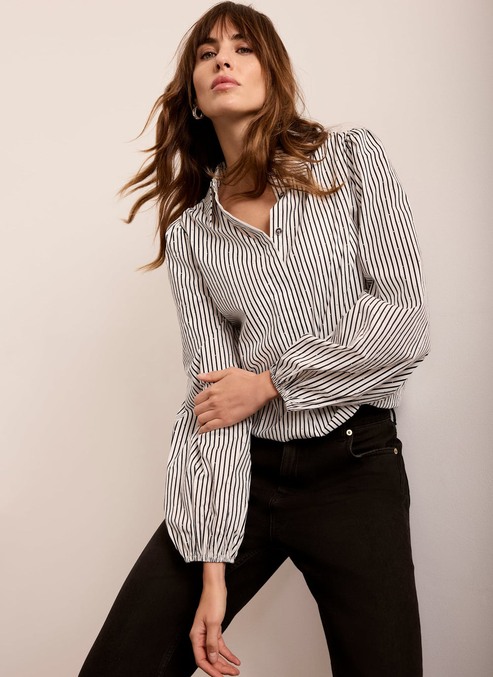 White Cotton Striped Embellished Shirt