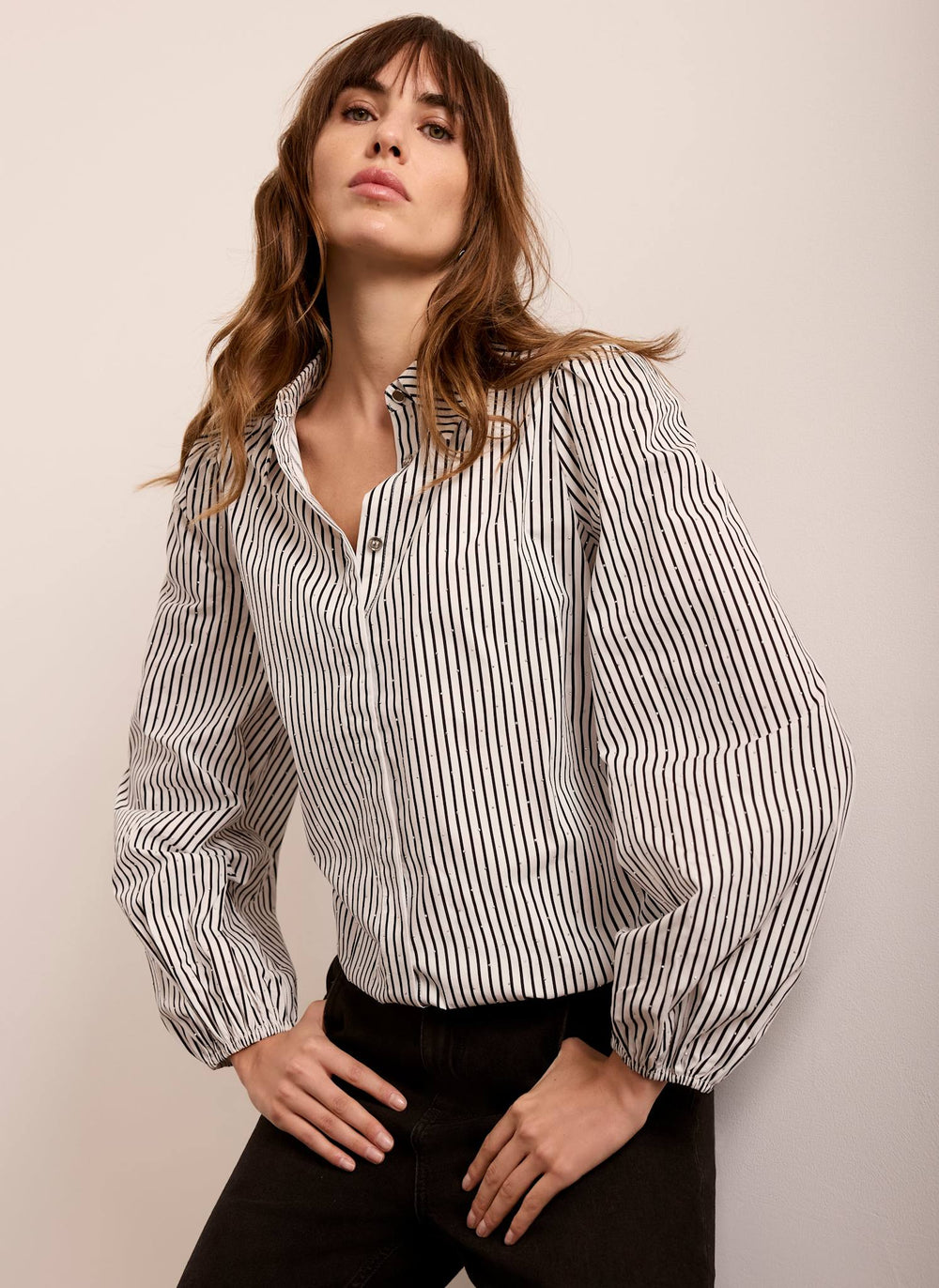 White Cotton Striped Embellished Shirt