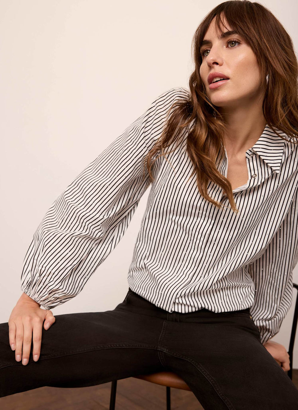 White Cotton Striped Embellished Shirt