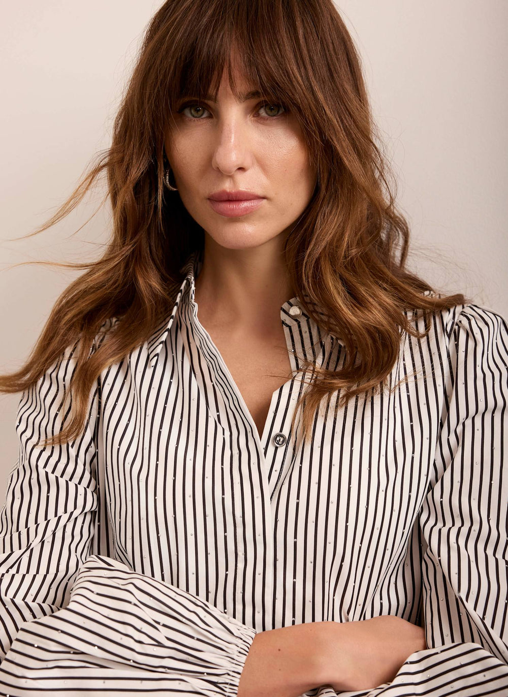 White Cotton Striped Embellished Shirt
