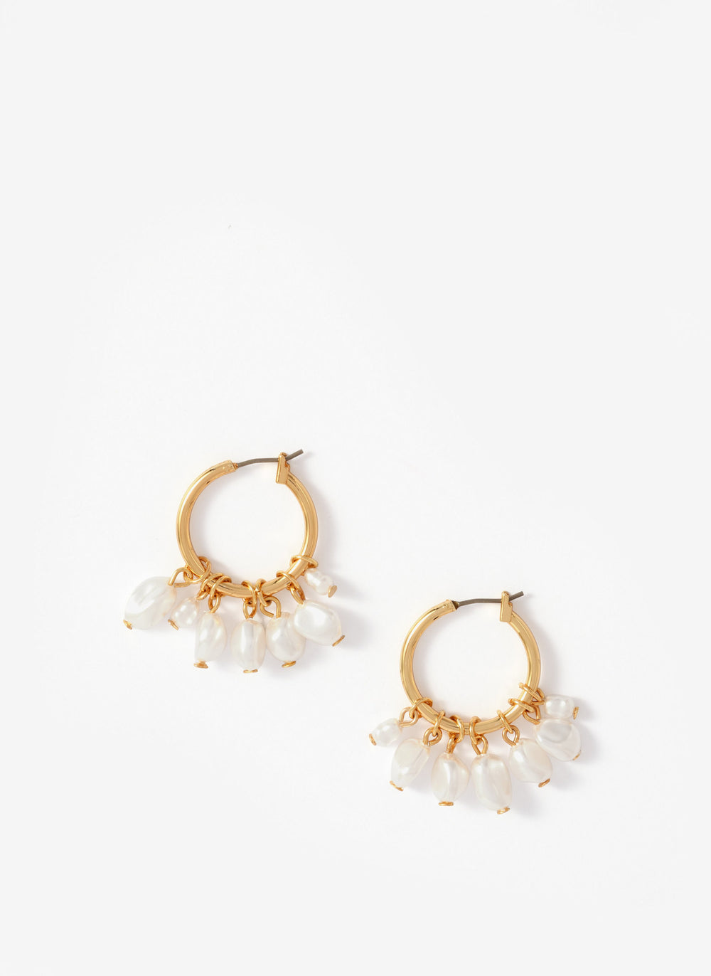 Gold Tone Hoop Mini Pearl Earrings
