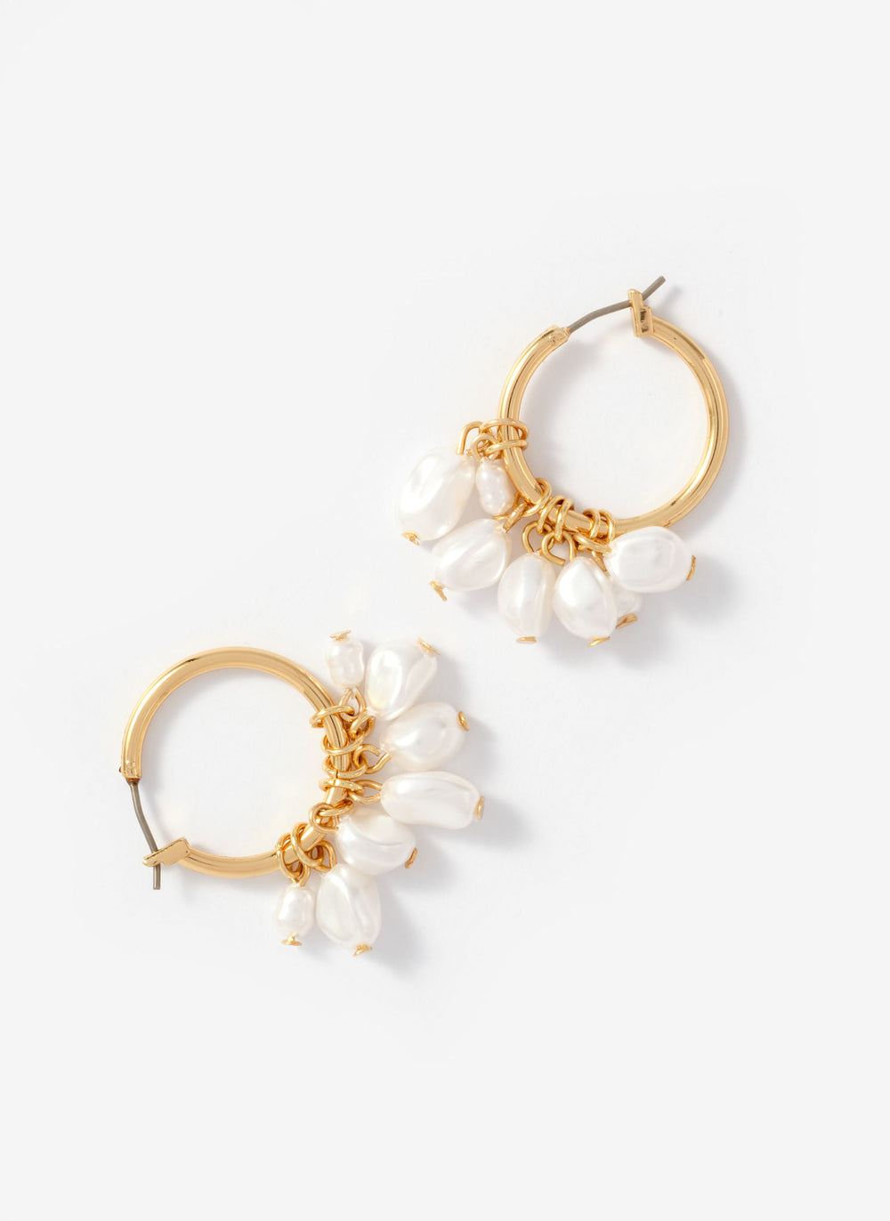 Gold Tone Hoop Mini Pearl Earrings