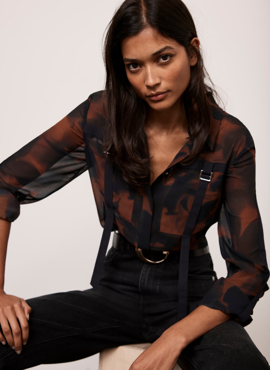 Brown Print Sheer Shirt – Mint Velvet