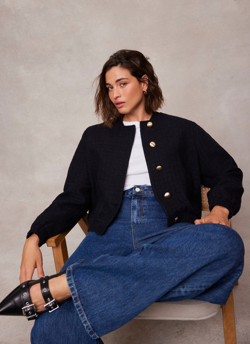 Navy Boucle Bomber Jacket Mint Velvet