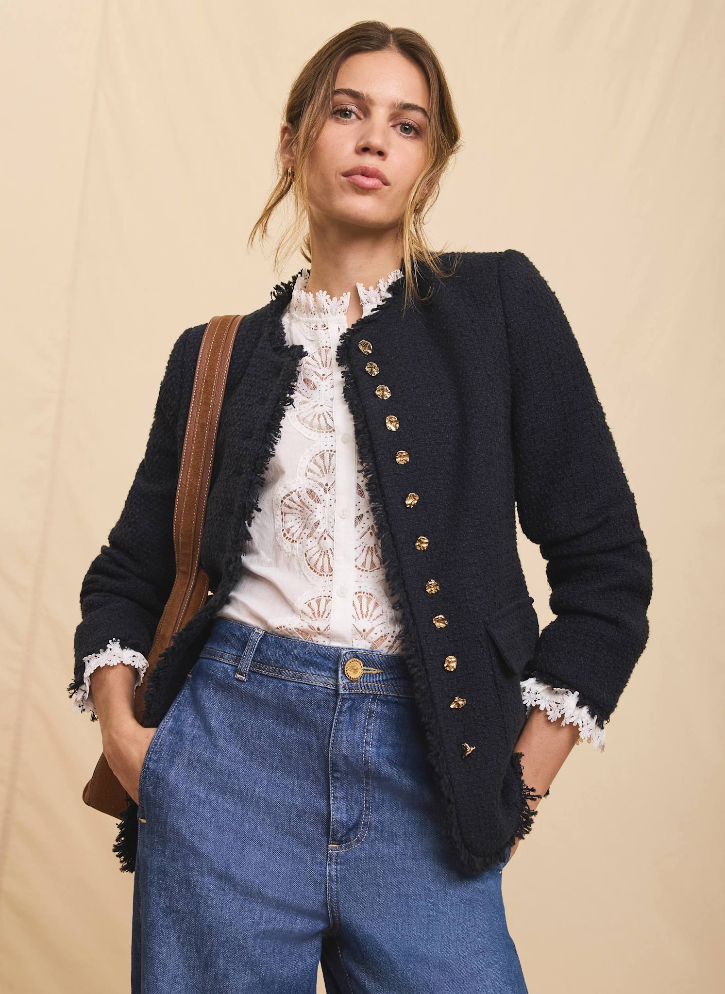 Navy Boucle Tweed Jacket – Mint Velvet