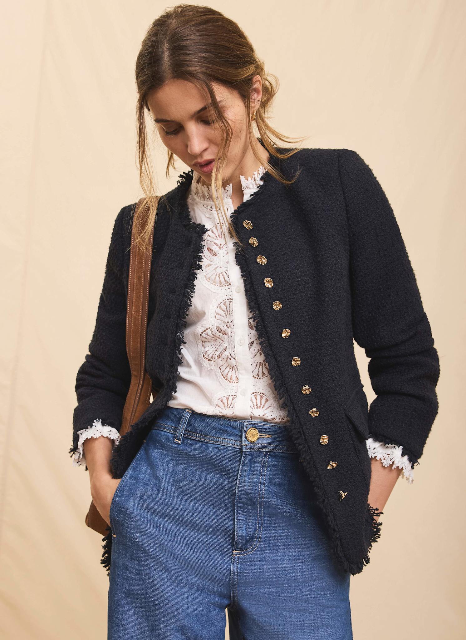 Navy Boucle Tweed Jacket – Mint Velvet