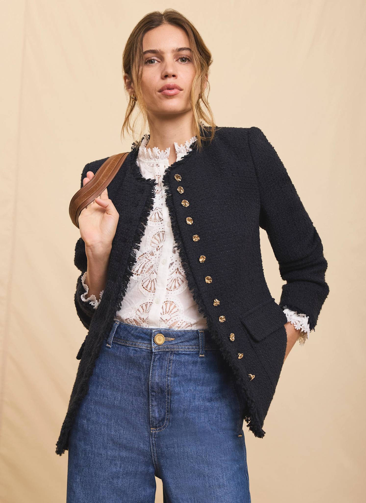 Navy Boucle Tweed Jacket – Mint Velvet